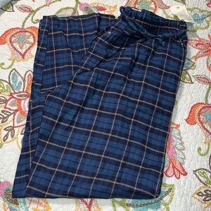 Wilderness mens XL blue tan plaid pajama pants elastic waistband ties w/opening